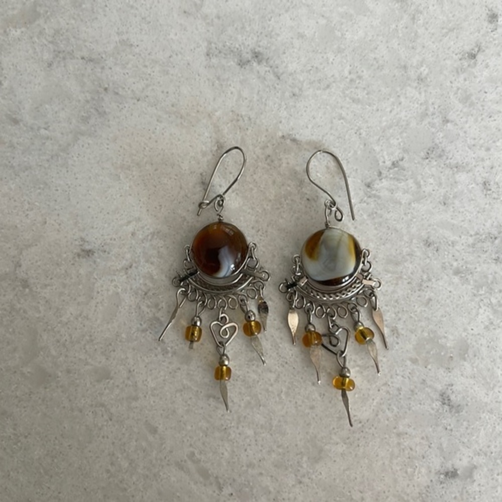Silver with Amber accent earrings